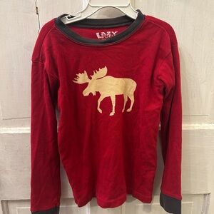 Lazy One Red and Cream Moose pajamas top
